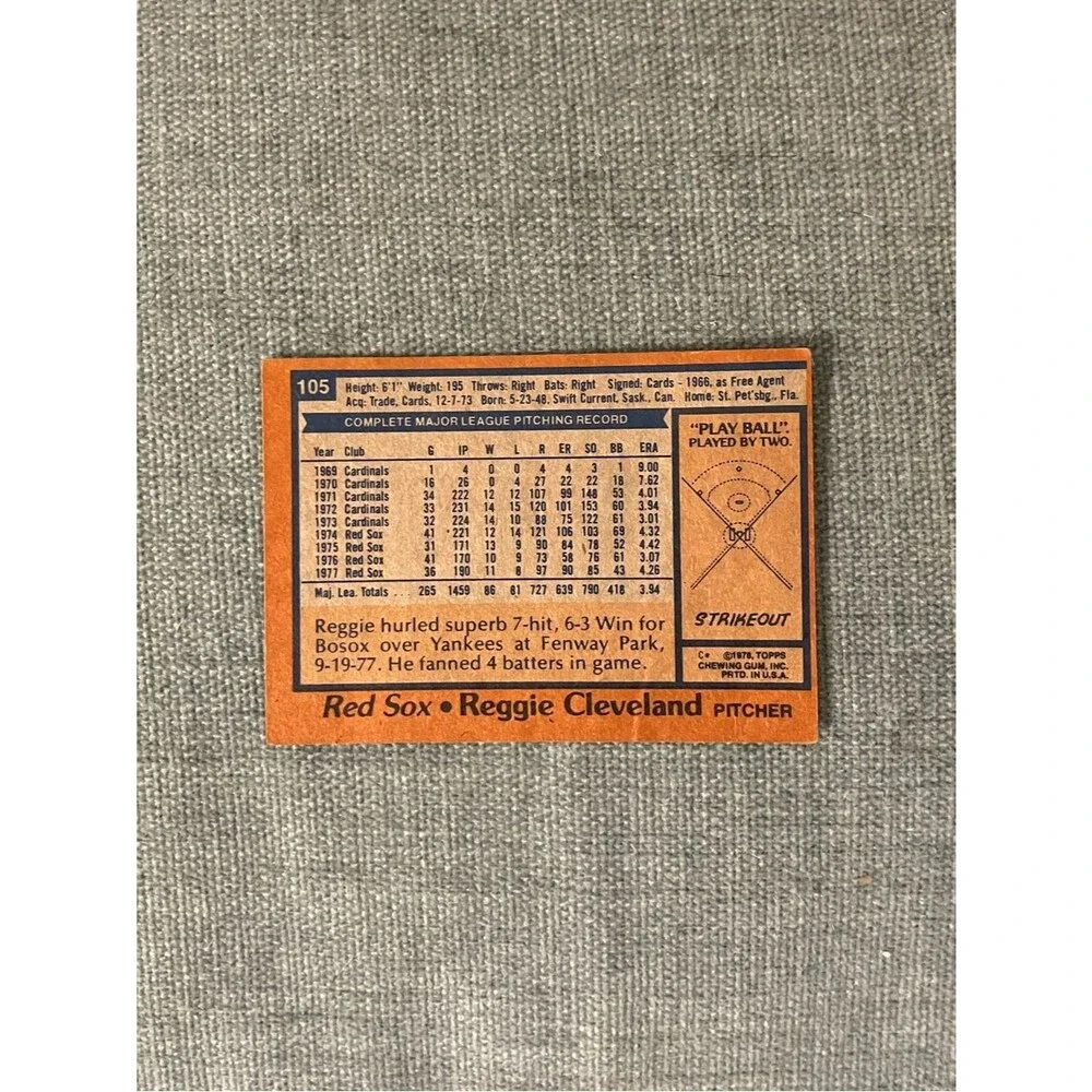 1978 Topps Boston Red Sox Baseball Card Trading Card